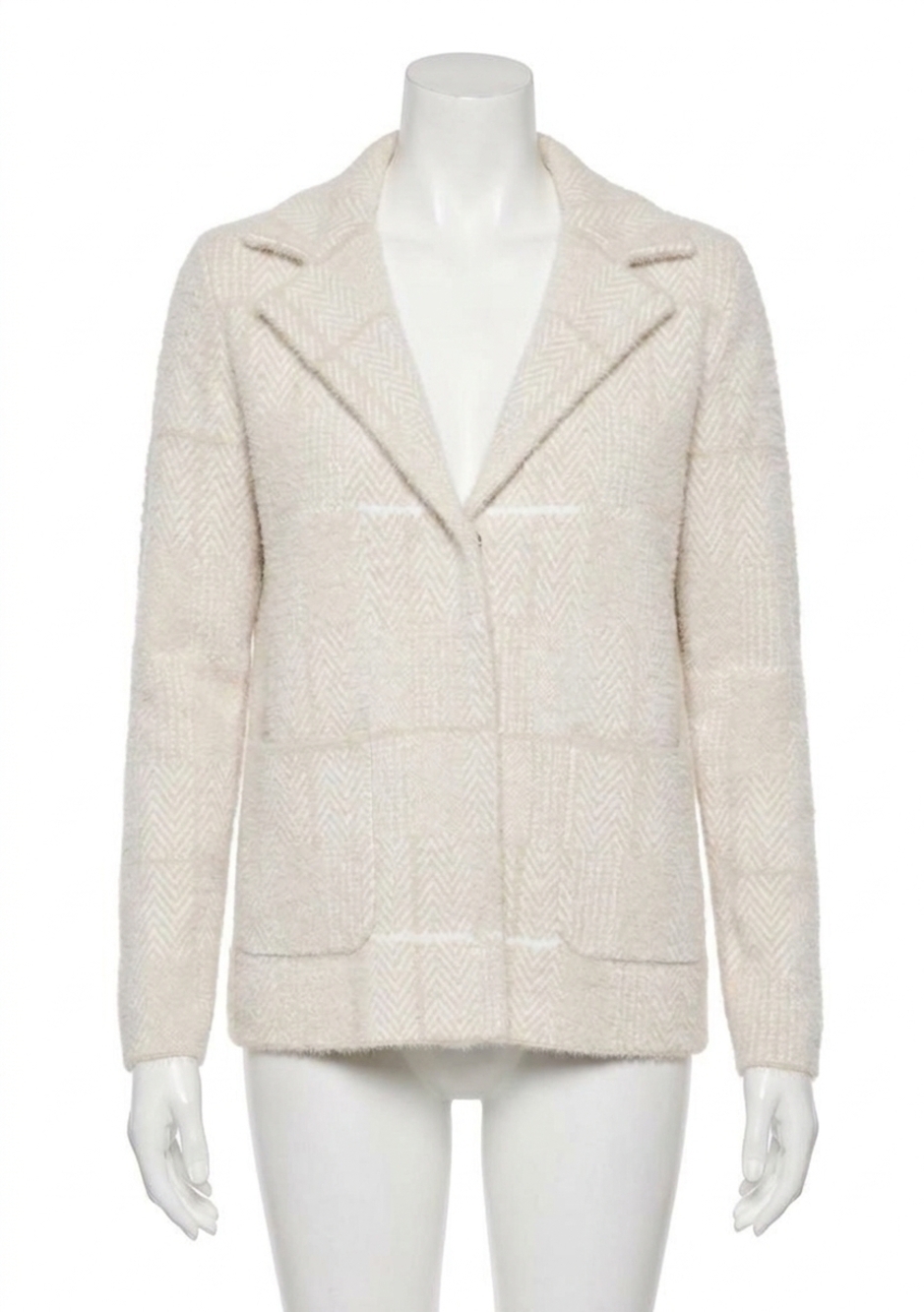 NEW LOVESTITCH plaid sweater blazer with hidden snaps in cream